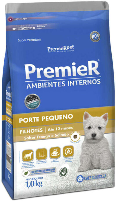 Ração Premier Ambientes Internos Cães Filhotes Raças Pequenas 1Kg