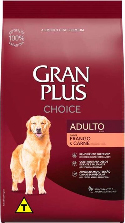 Ração GranPlus Choice Frango e Carne Cães Adultos 20Kg