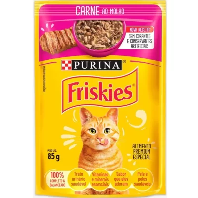 Ração Úmida Friskies Sachê para Gatos Adultos Sabor Carne ao Molho 85g