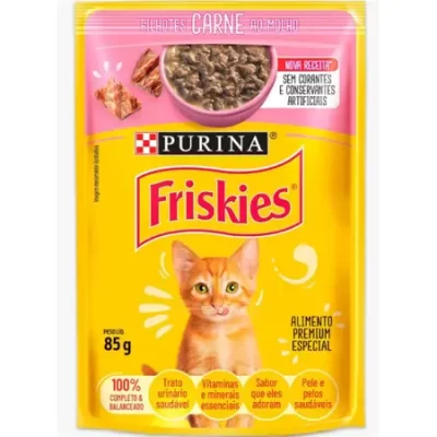 Ração Úmida Purina Friskies Gatos Filhotes Sabor Carne Ao Molho 85g