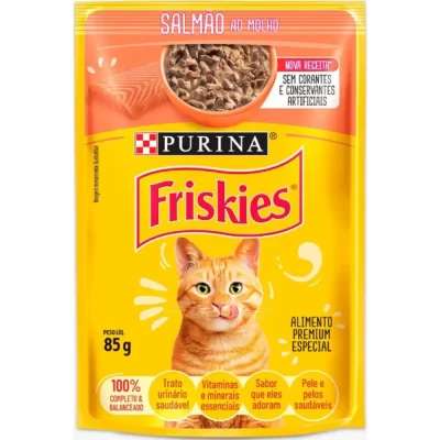 Ração Úmida Friskies Sachê para Gatos Adultos Sabor Salmão ao Molho 85g