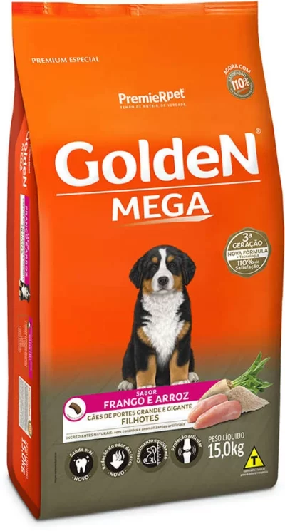 Ração Golden Mega Sabor Frango e Arroz Para Cães Filhotes 15kg