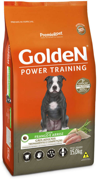 Ração Golden Power Training Sabor Frango e Arroz Para Cães Adultos 15kg