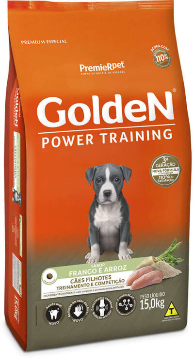 Ração Golden Power Training Sabor Frango e Arroz Para Cães Filhotes 15kg