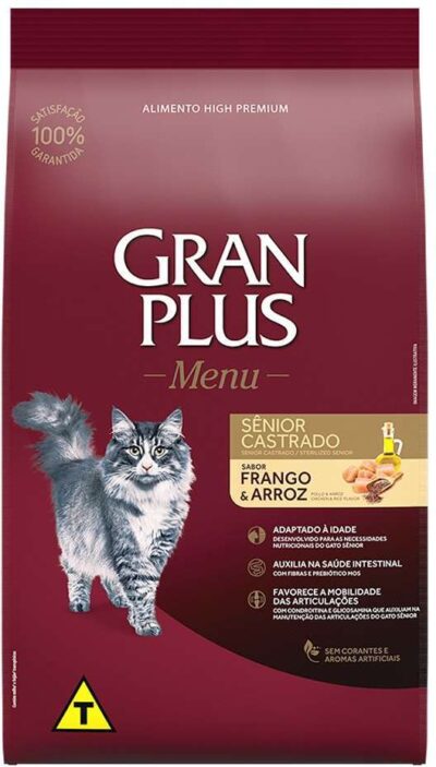 Ração GranPlus Menu Gato Sênior Castrado Frango e Arroz 10,1kg