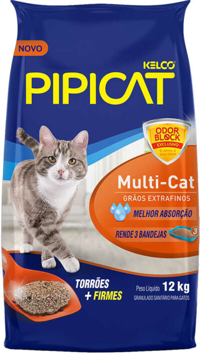 Areia Higiênica Pipicat Multicat para Gatos 12Kg