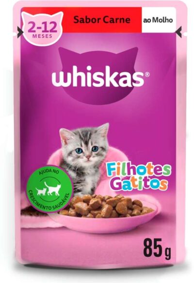 Ração Úmida Whiskas Sachê para Gatos Filhotes Sabor Carne ao Molho 85g