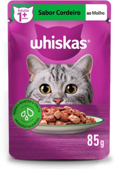 Ração Úmida Whiskas Sachê para Gatos Adultos Sabor Cordeiro ao Molho 85g