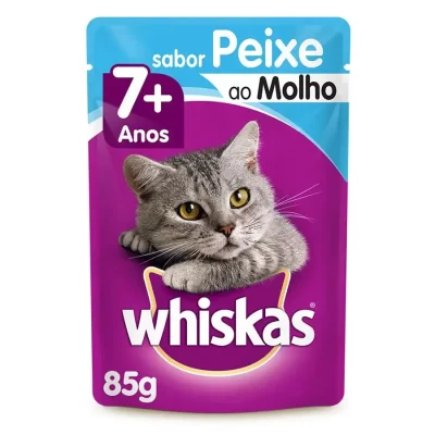 Ração Úmida Whiskas Sachê Peixe ao Molho para Gatos Adultos Sênior 7+ Anos 85g