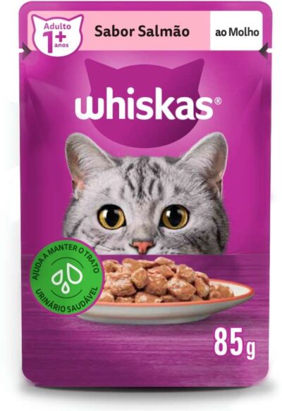 Ração Úmida Whiskas Sachê para Gatos Adultos Sabor Salmão ao Molho 85g