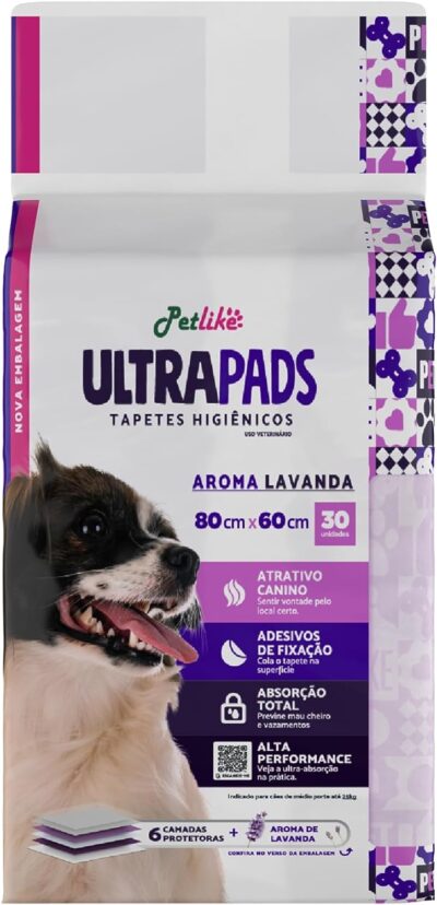 Tapete Higiênico com Aroma de Lavanda para Cães Ultra Pads - 80x60cm - 30 und